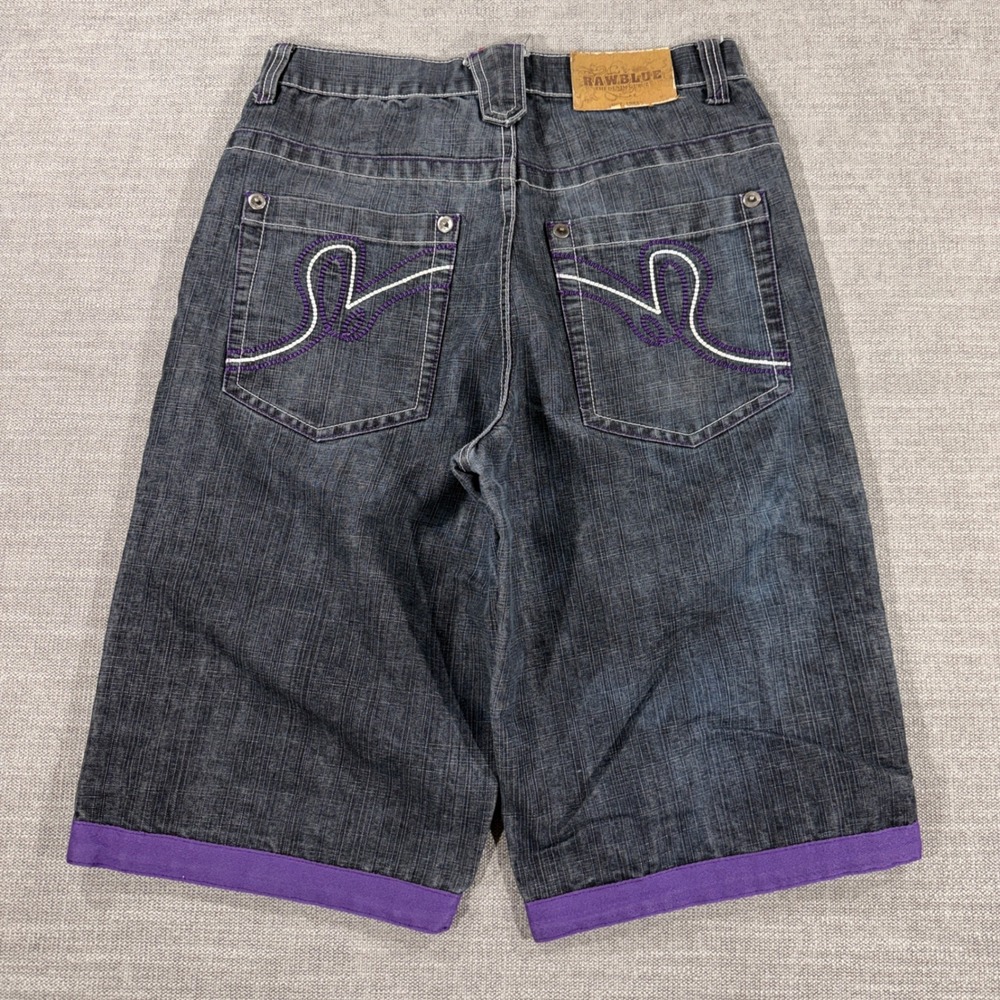 Raw Blue Denim Shorts Mens 32 Dark Wash Purple Trim Good Baggy Y2K Hip Hop Jorts